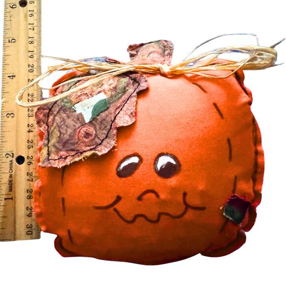 Vintage Fabric Pumpkin Décor Set of 4 – Primitive Handmade Fall Halloween - Picture 8 of 12